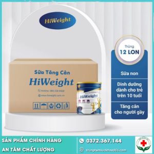 Thùng sữa non Hiweight (12 lon) 650g, sữa bột tăng cân dành cho người gầy và trẻ trên 10 tuổi
